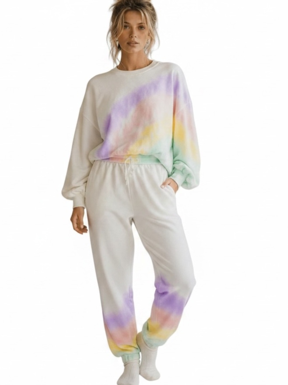 648: SIGNATURE8 NWT SET IVORY OFF WHITE TIE DYE (H39)